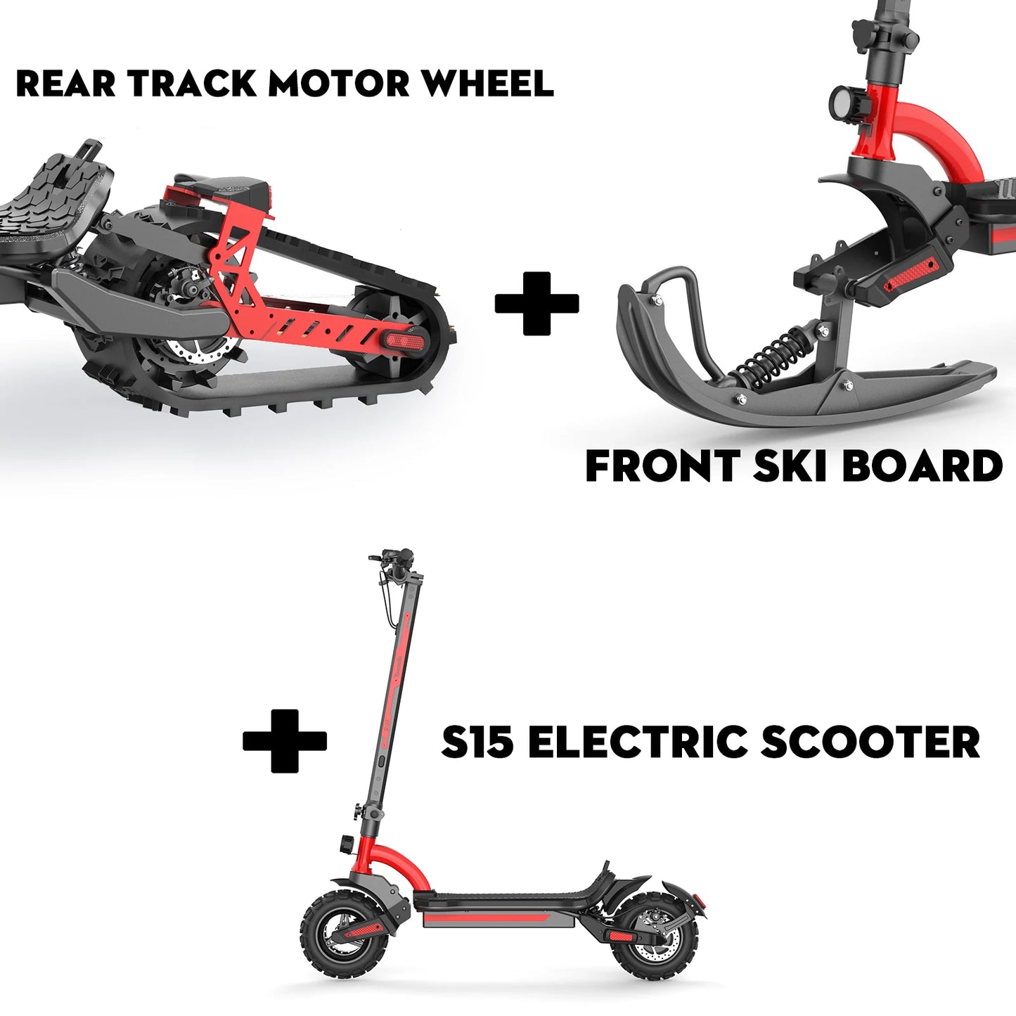 3-in-1 Electric Snow Scooter DIY Convertible Snowmobile Scooter with Tracks/Ski/Snowboard, All-Terrain Winter Sports Vehicle