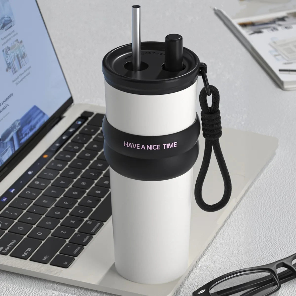 Stainless Steel Vacuum Insulated Bottle with Straw, Leak-proof Thermos for Hot & Cold, Portable Water Bottle for Travel & Sports