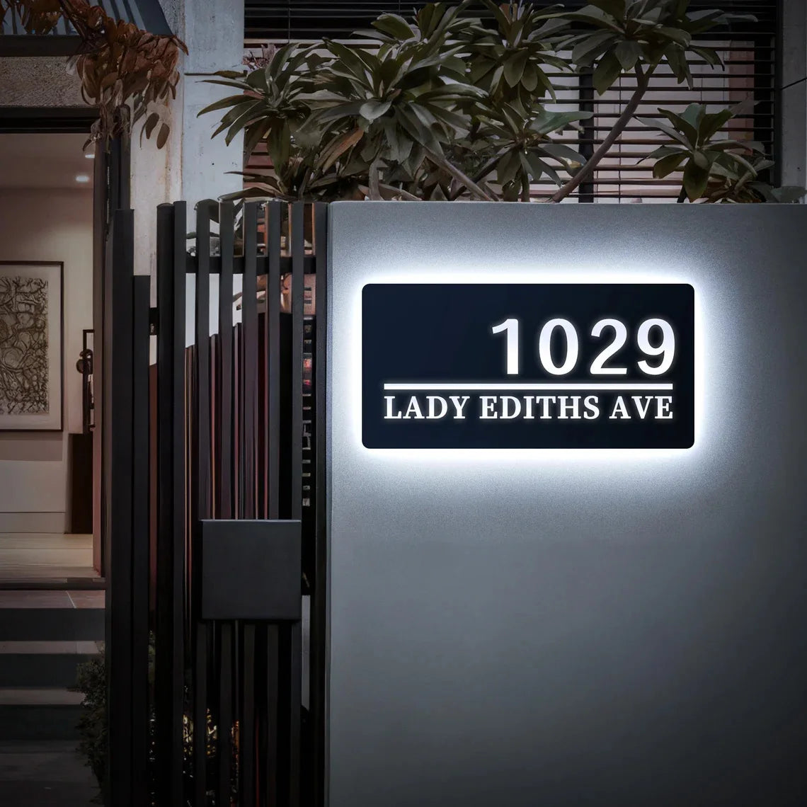 Modern House Number Illuminated LED House Sign BackLit House Number Street Address Sign Personalized Metal House Sign