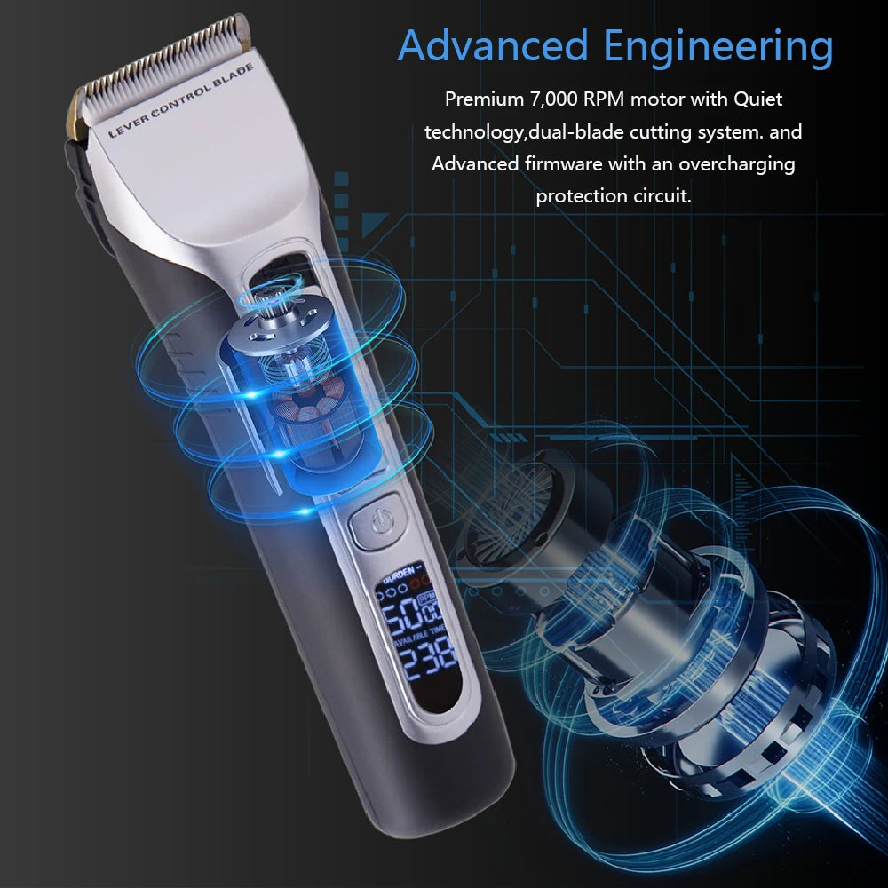Hair Trimmer Rechargeable Electric Hair Clipper Ceramic Blade LCD Display Salon Men Hair Cutting Machine