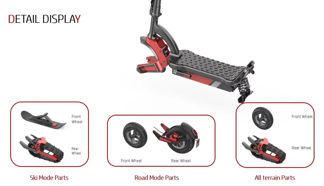 3-in-1 Electric Snow Scooter DIY Convertible Snowmobile Scooter with Tracks/Ski/Snowboard, All-Terrain Winter Sports Vehicle