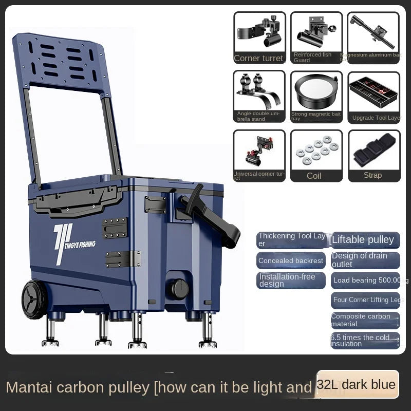 Fishing 32L Ultralight Fishing Box with Wheel Multifunctional Thickened Fishing Cooler Box Set Fishing Equipment Tool Box