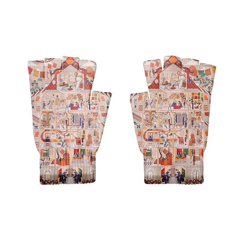 Cartoon Mashup Colorful Pattern Mittens Wrist Spring Summer Fingerless Working Gloves Soft Women Knitted Gloves Open Fingered