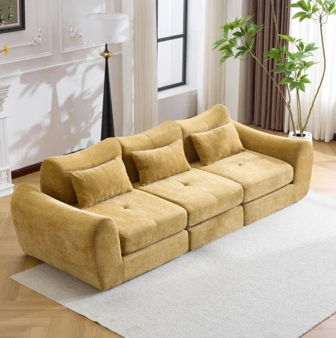 Modular Chenille Square Sofa Set Convertible Folding Sofa Bed Sectional Cushioned Sofa for Apartment & Hotel Living Rooms