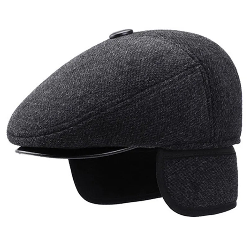 XdanqinX 2026 Winter New Men's Hat Woolen Thick Warm Berets With Earmuffs Male Bone Dad's Hat Trucker Winter Plush Fluff Hats
