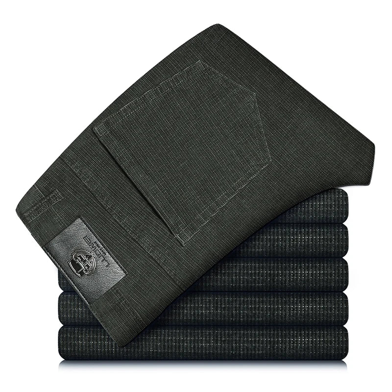 Spring Autumn New Men Pants Corduroy Fabric Comfortable Soft Casual Business Office Male Trousers Khaki Apricot Black Blue