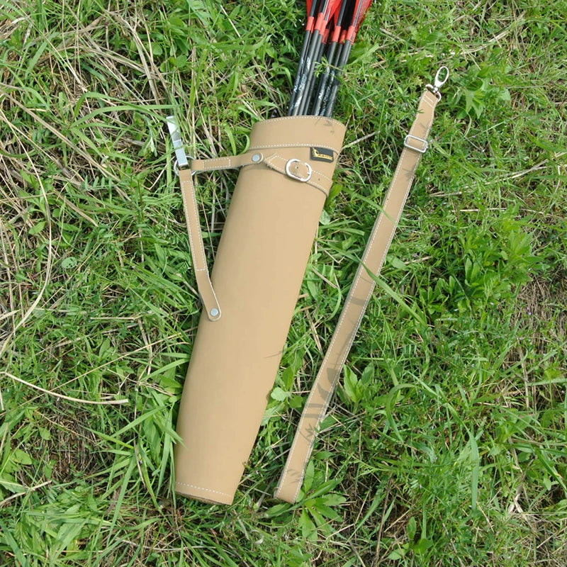 Archery Hunting  52*13cm Pure Leather Arrow Quiver in Black/Yellow Color Shoulder-back Design Arrow Bag waist collapse Bag