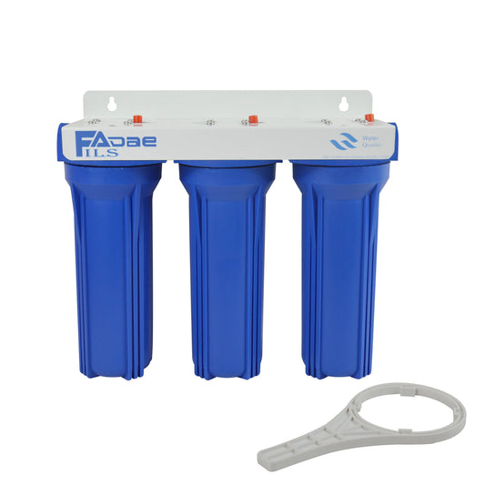 3-Stage Filtration System Blue 3/4-Inch Port Water Filter Whole House With 2.5" x 10" Sediment 5um, Carbon Block, Sediment 1um