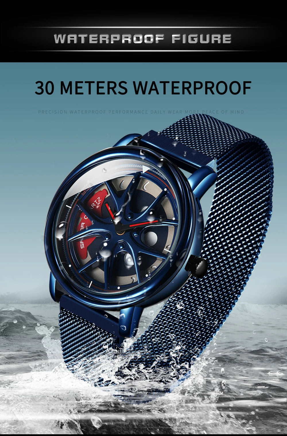 Men Watch Car Wheel Rim Hub Dial Male Wristwatch Skeleton Man Black Waterproof Watches Stainless Steel Quartz Relogio Masculino