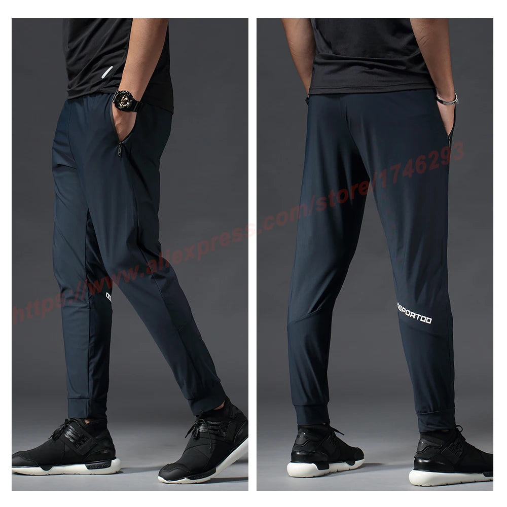 Running Pants Men Sport Jogging Fitness Yoga Training Basketball Football Long Leggings Ice Silk Elastic Quick Drying Trousers