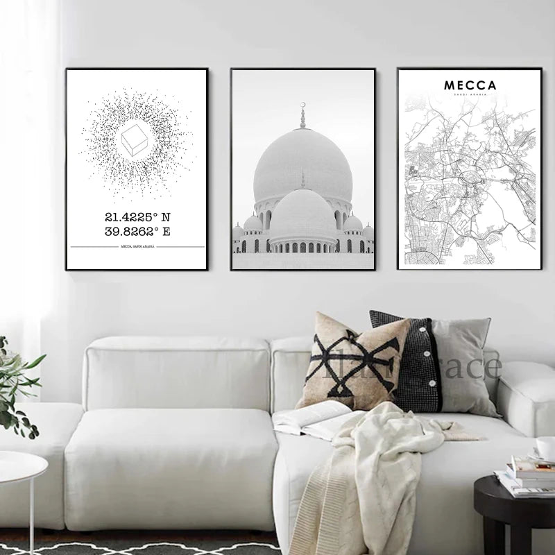 Islamic Holy Cities Makkah Prints Madinah Quds Jerusalem Arabic Wall Art Canvas Painting Mecca Posters Living Room Home Decor