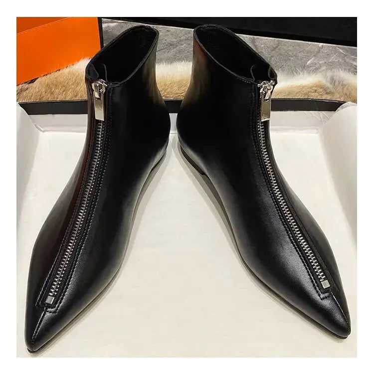 2026 New Flats Sexy  Women Pointed Toe Ankle Boots British Woman Footwear Female Shoes Wedge Boots New Zipper Design Short Boots