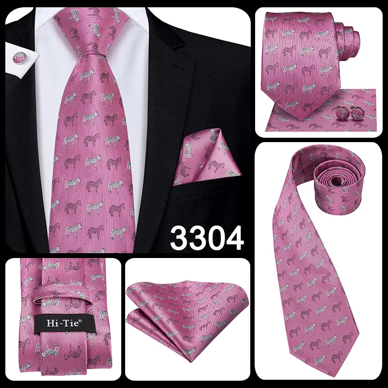 Hi-Tie Silk Men Tie Peach Pink Floral Wedding Necktie for Men Luxury Necktie Handkerchief Cufflink Fashion Design Business