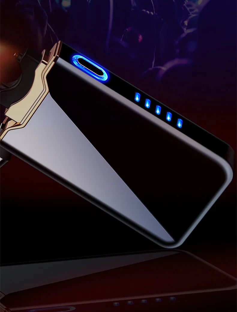 New Ignition Arc USB Electric Lighter Metal Rechargeable Cigar Lighter Battery Display Big Flame Lighter Gift