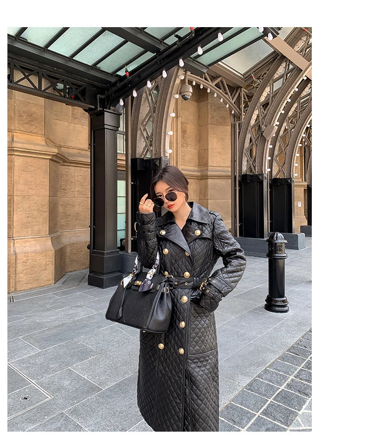 Tajiyane Women's Trench Coats Autumn Spring 100% Genuine Leather Jackets Fashion Sheepskin Coat with Belt Casaco Feminino Gmm830