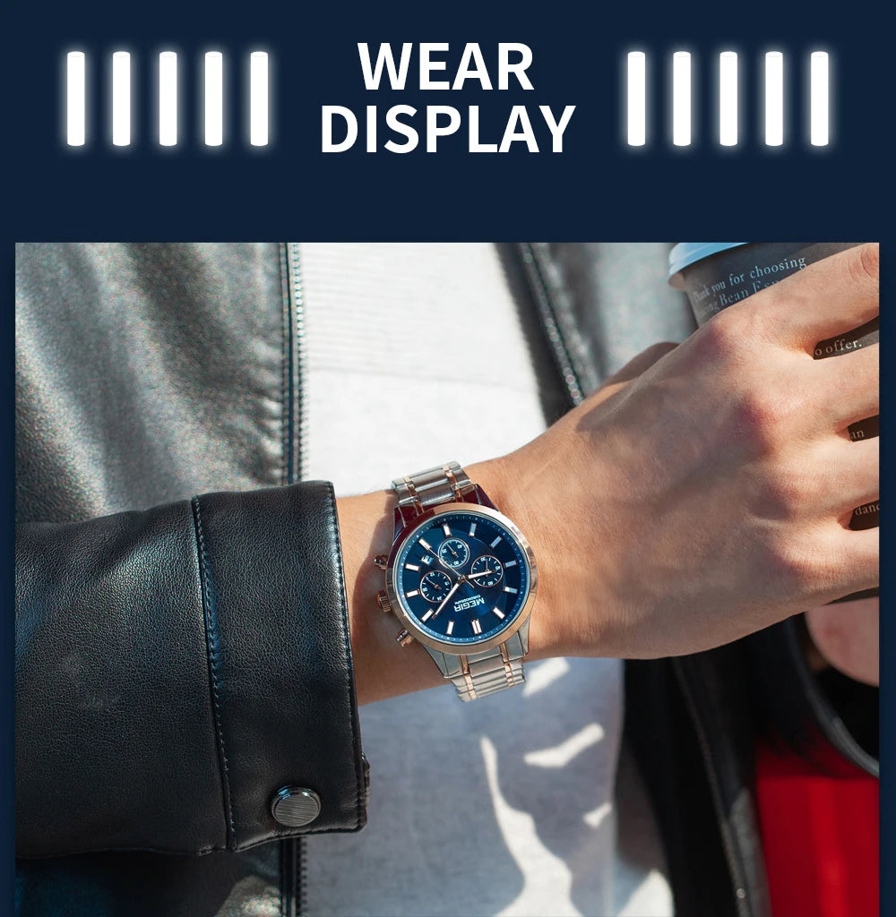 MEGIR Watches for Men 2021 New Chronograph Quartz Watch Luxury Stainless Steel Wristwatch Man Relogios Masculino часы мужские