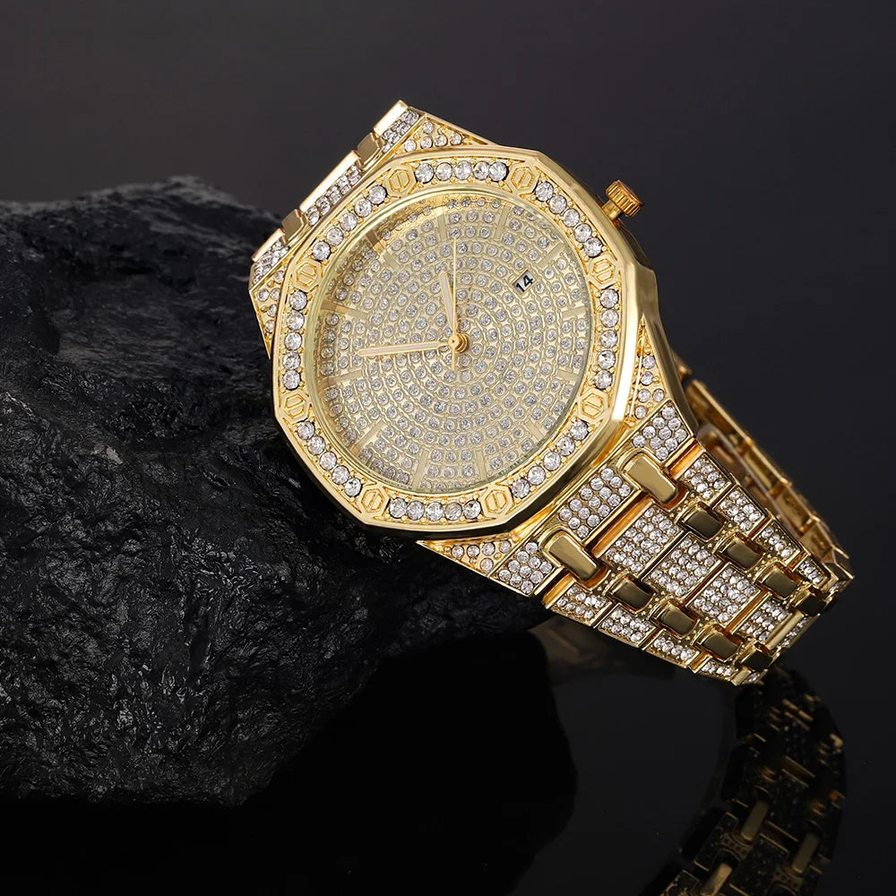 Iced Out Watch for Men Gold Watch for Men Hip Hop Fashion Cool Bling Bling Gold Diamond Luxury Mens Watch Dropshipping Relogio