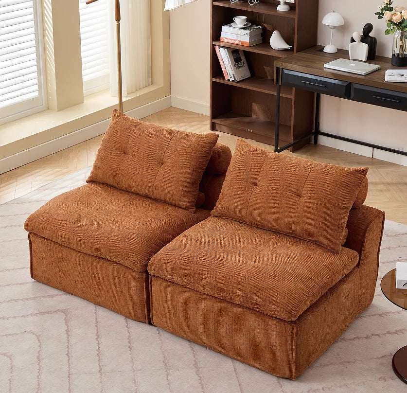 Modular Convertible Sofa Set No Armrests DIY Adjustable Soft Chenille Fabric Modern Design Apartment-Friendly Neck Pillow-Back