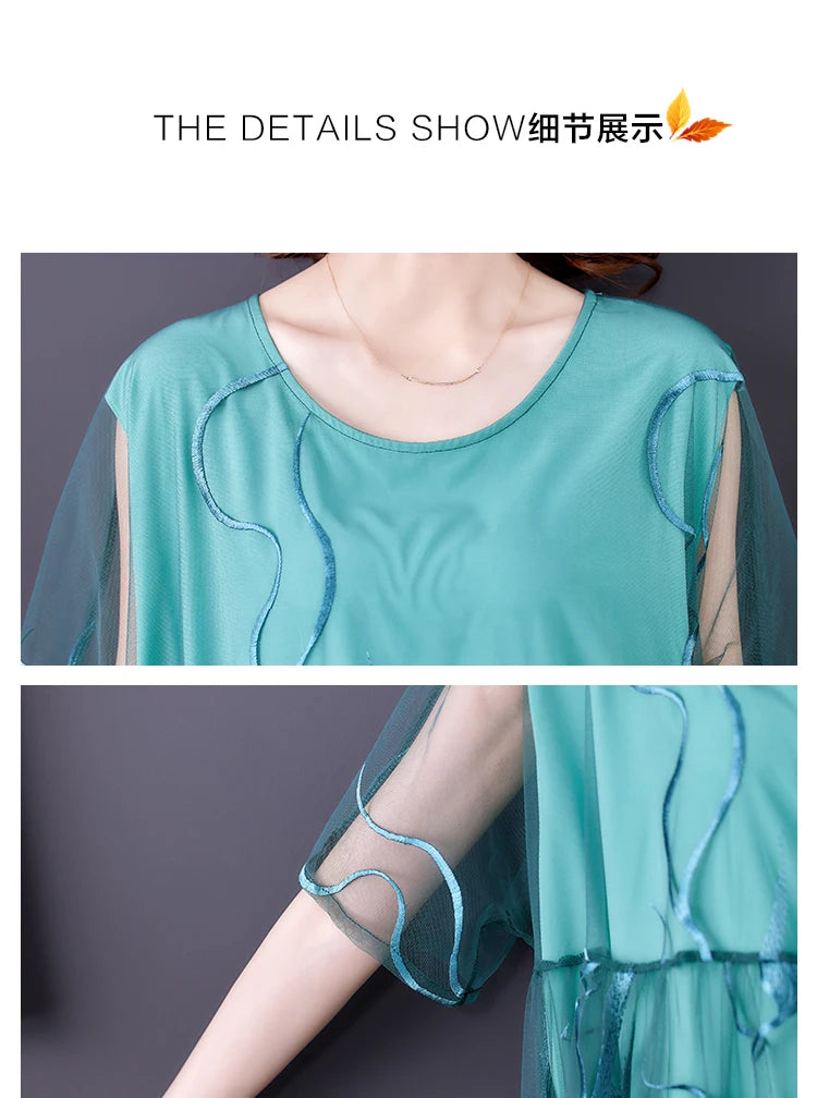 High Street Natural Silk Floral Embroidery Midi Dress Summer Casual Vintage Loose Beach Dress 2024 Women Elegant Party Vestidos