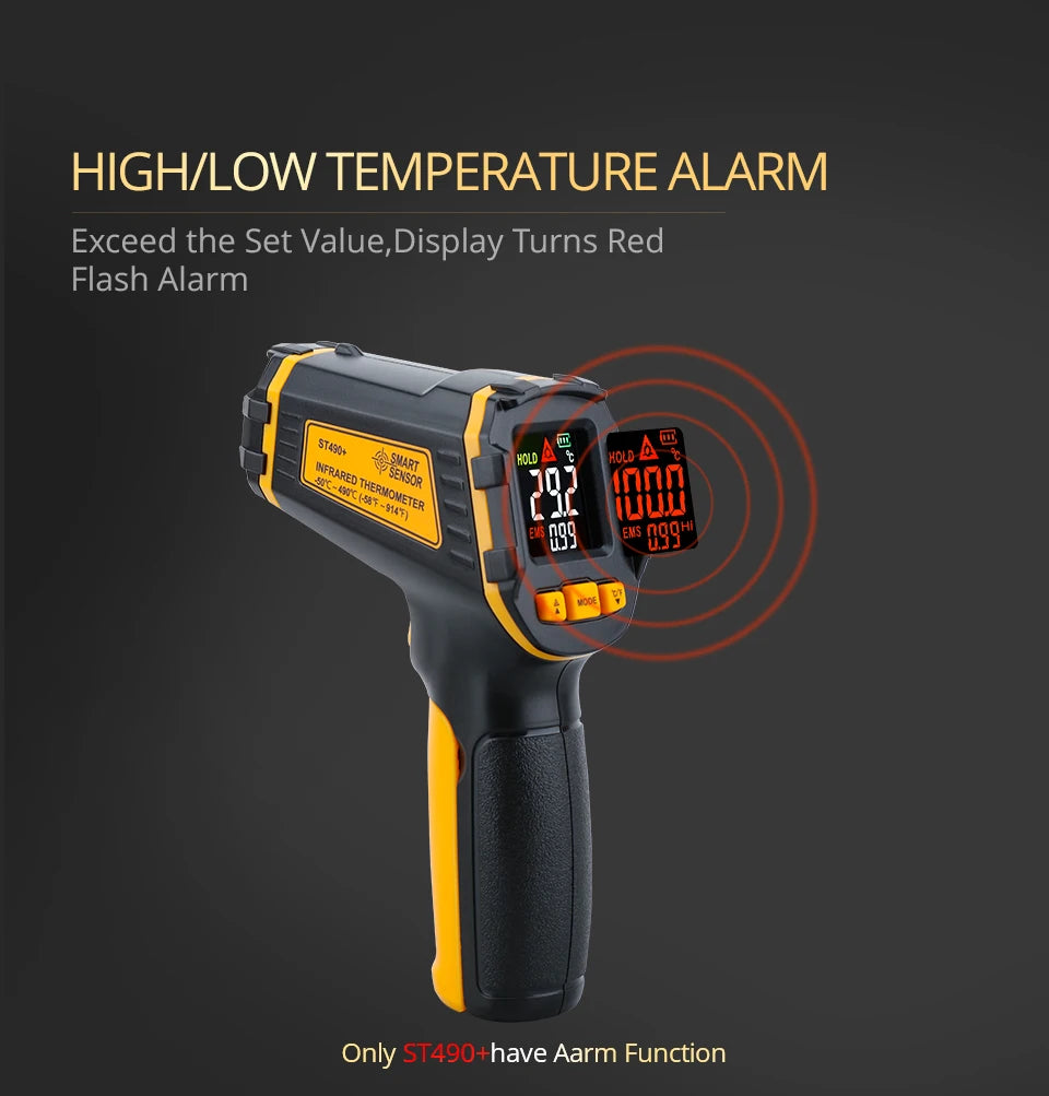 Digital Infrared Thermometer Laser Temperature Meter Non-contact Pyrometer Imager Hygrometer IR Termometro Color LCD Light Alarm