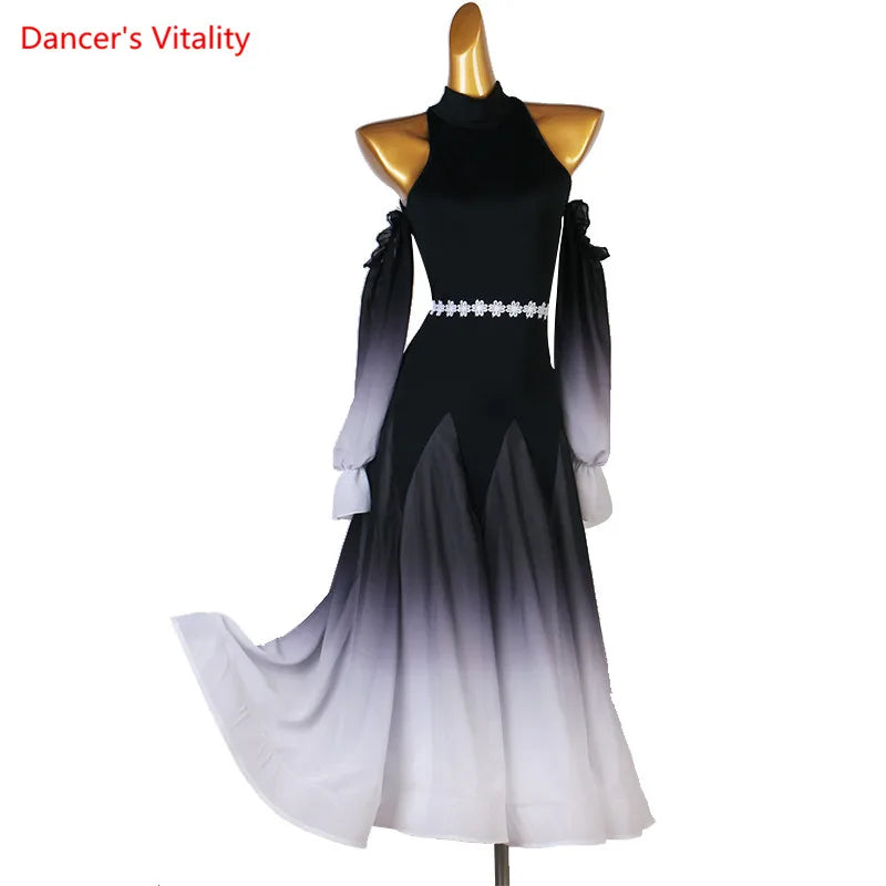 Modern Dance Dress Stand-Up Collar Mesh Sleeve Long Skirt Performance Clothing High-End Custom Child Woman Competition Clothes