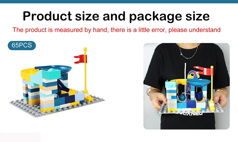 65pcs/set Marble Race Run Block Compatible Duploed Building Blocks Plastic Funnel Slide DIY Assembly Bricks Classic Base Plates