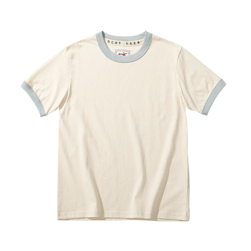Summer New Couple Beach Tops  Fashion Casual Stitching Color Collar Tee Short Sleeve of Unisex Cotton Comfortable O-Neck T-shirt