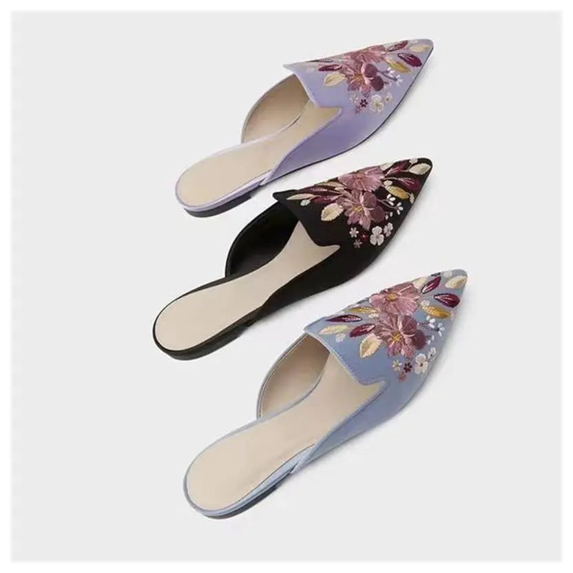 New Women Slippers Pointed Toe Rubber Metal Chains Flat Slide Footwear Fashion Casual Mule Shoes Big Size 41 42 Zapatos De Mujer