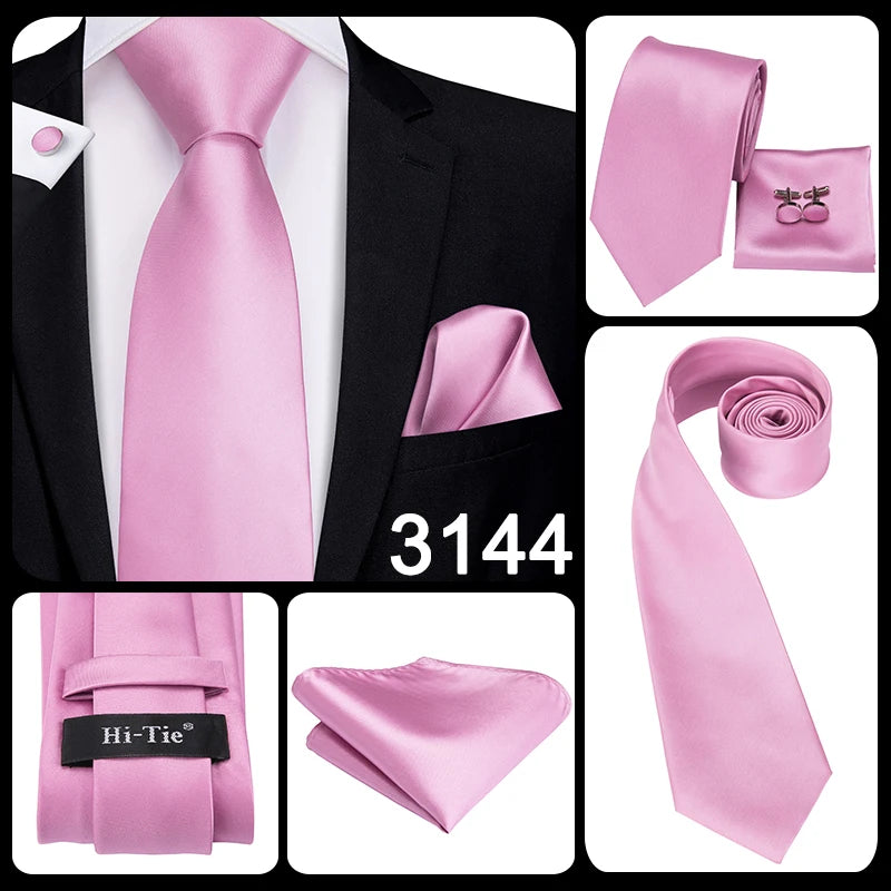 Hi-Tie Silk Men Tie Peach Pink Floral Wedding Necktie for Men Luxury Necktie Handkerchief Cufflink Fashion Design Business