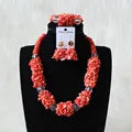 Dudo Jewellery Set 25mm Coral Flowers 18 Inches Necklace 8 Inches Bracelet with Earrings African beads Nigerian Wedding New