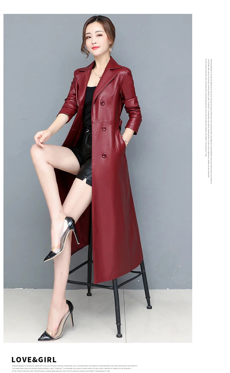 M-7XL New Women Sheepskin Coat Spring Autumn 2025 Fashion Double Breasted Long Jacket Sheep Leather Overcoat Suede Outerwear