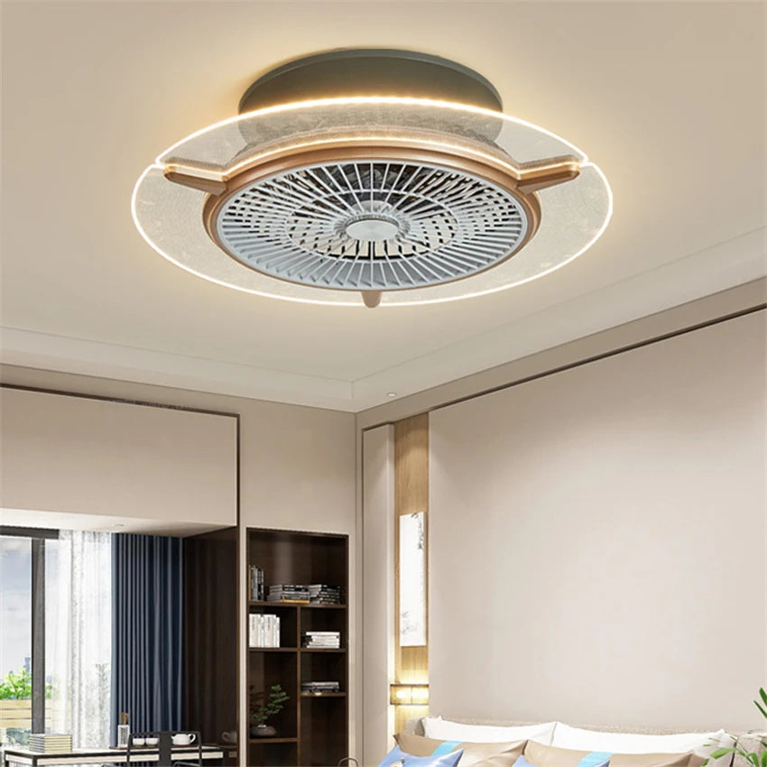 Nordic Invisible Electric Fan Ceiling Lights Bedroom Round Fan Ceiling Lamps Restaurant Dining Room LED Ceiling Fan Lighting