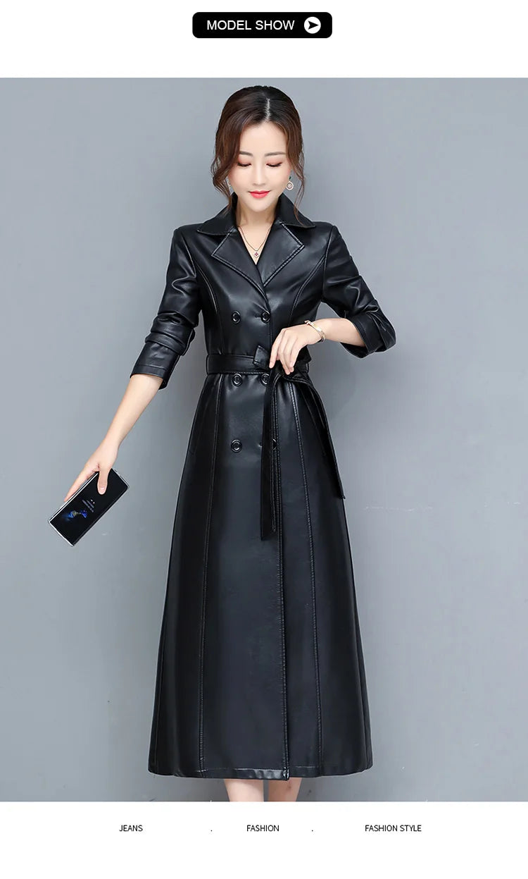 M-7XL New Women Sheepskin Coat Spring Autumn 2025 Fashion Double Breasted Long Jacket Sheep Leather Overcoat Suede Outerwear