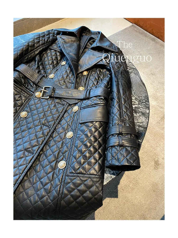 Tajiyane Women's Trench Coats Autumn Spring 100% Genuine Leather Jackets Fashion Sheepskin Coat with Belt Casaco Feminino Gmm830
