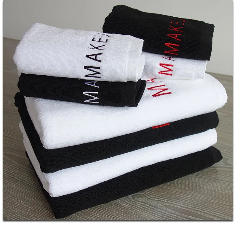 Black & White Cotton Bath & Hand Towels Custom Embroidery Logo Free Design Personalized for Hotels Resorts B&Bs Salons Spas Mass