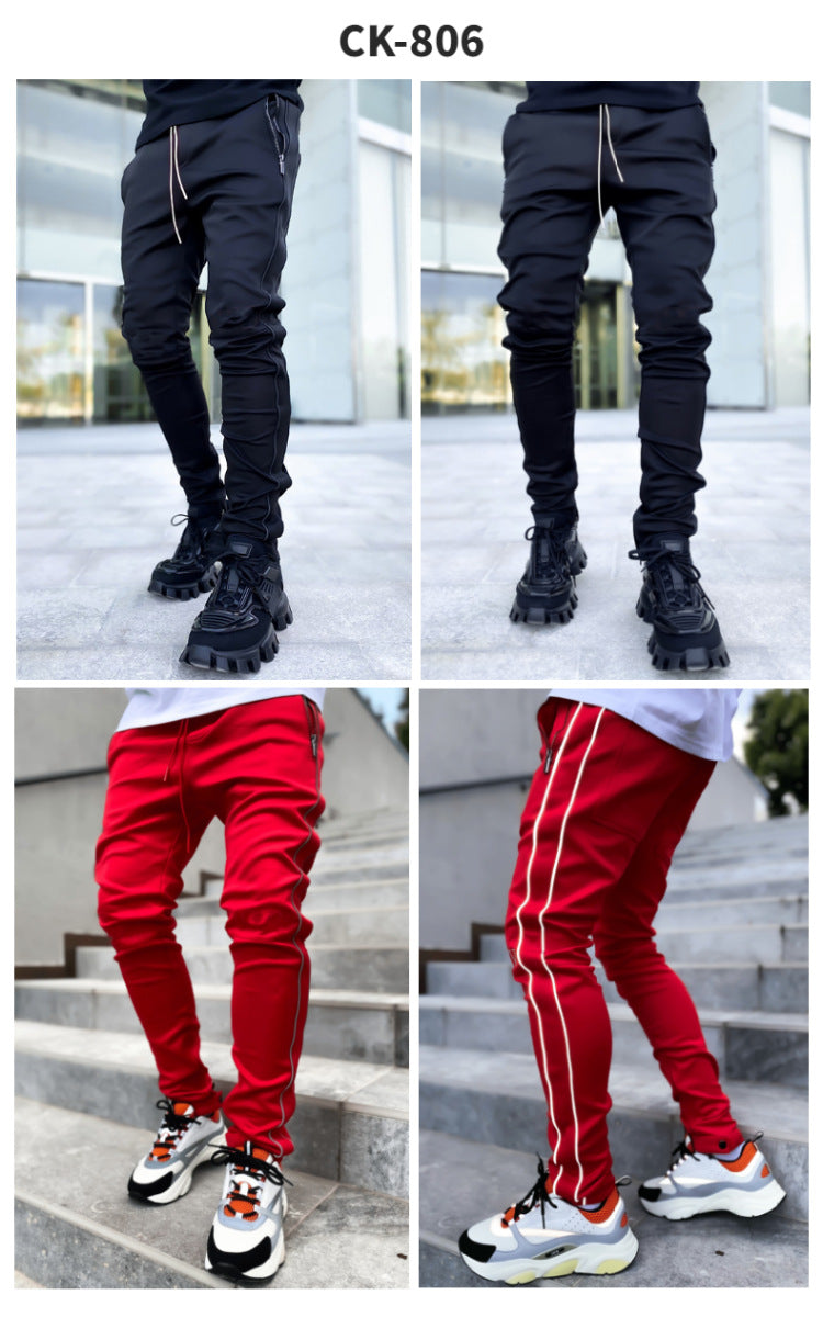 Spring and Autumn Workwear Pants Men's Fashion Brand Elastic Multi-Bag Reflective Straight Sports Fitness Casual Trousers