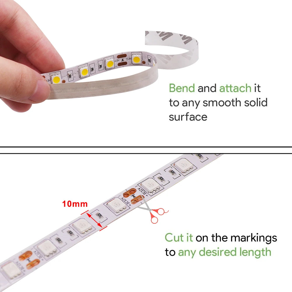 LED Strip 5050 2835 Flexible Home Decoration Lighting 60LEDs/m RGB Waterproof LED Tape Cold Warm White/Blue/Green/Red 5m/lot 12V