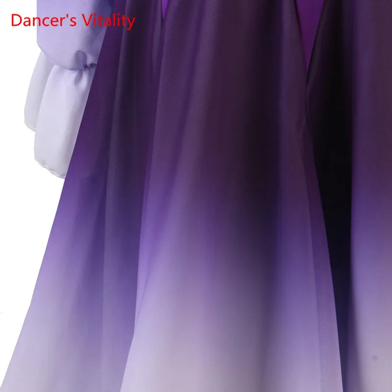 Modern Dance Dress Stand-Up Collar Mesh Sleeve Long Skirt Performance Clothing High-End Custom Child Woman Competition Clothes