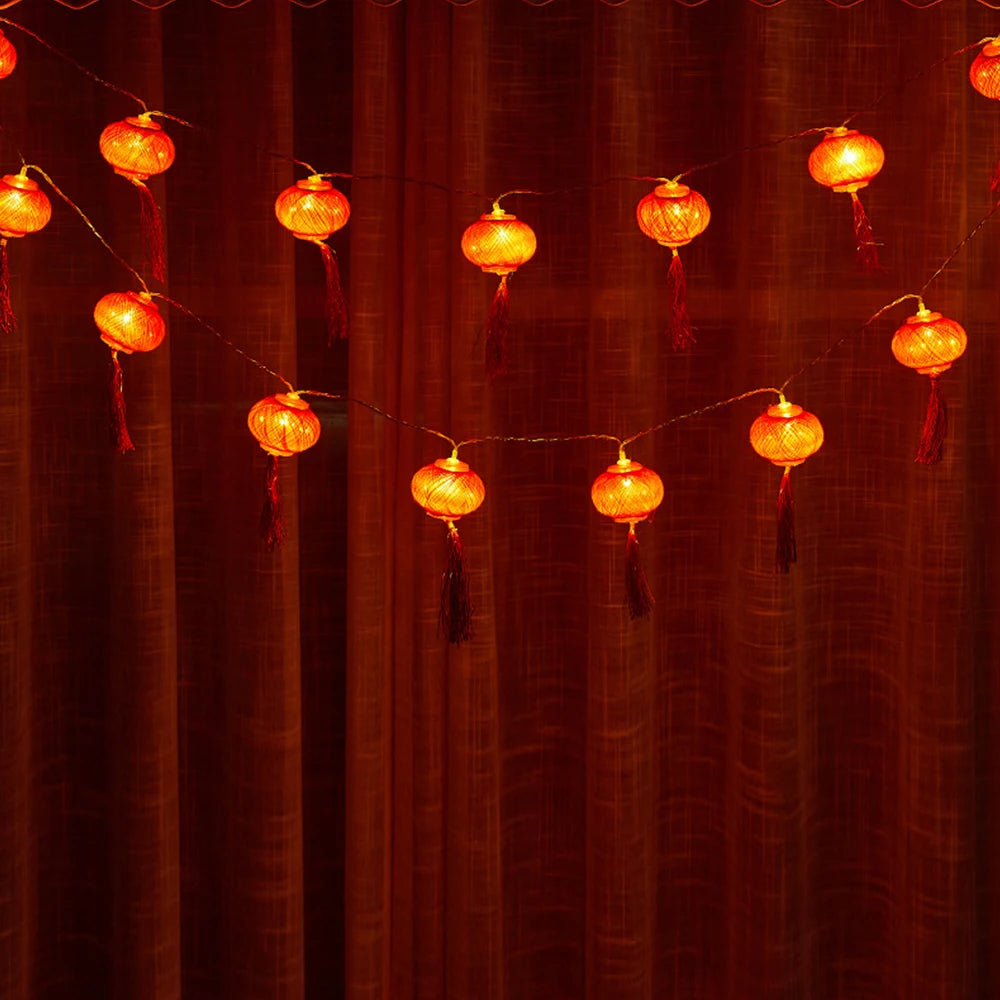 3V Lantern Festival Spring Festival Traditional Chinese Red Lantern String Light/Battery Box New Year Holiday Decorations