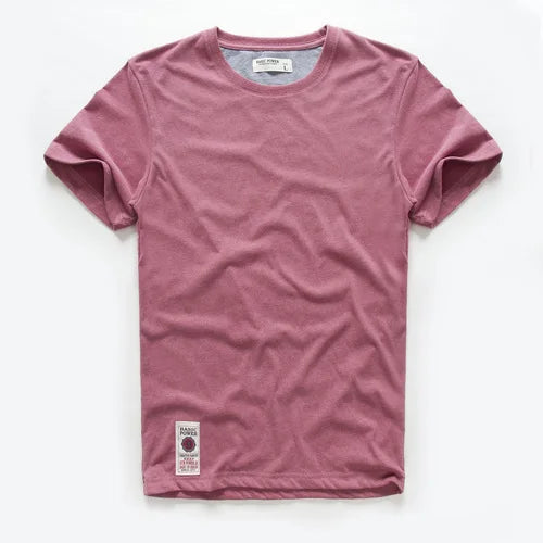New Men Cotton Solid T-Shirt Mens Short Sleeve T-shirt Multi Pure Color Fancy Yarns T Shirt Color Wine White Blue