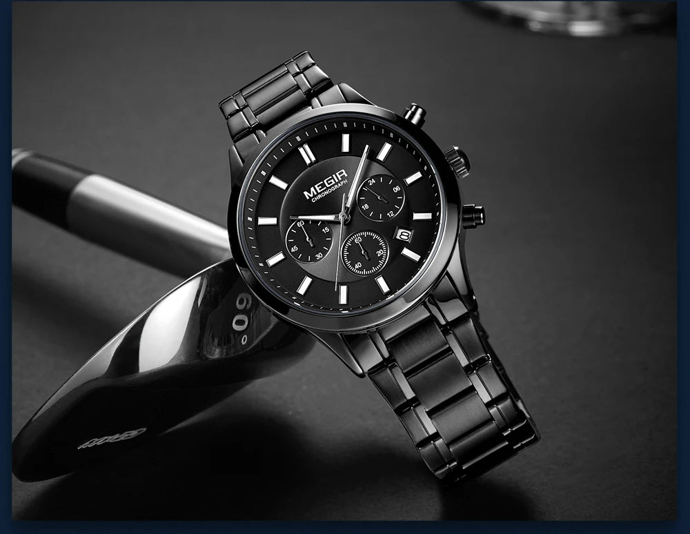 MEGIR Watches for Men 2021 New Chronograph Quartz Watch Luxury Stainless Steel Wristwatch Man Relogios Masculino часы мужские