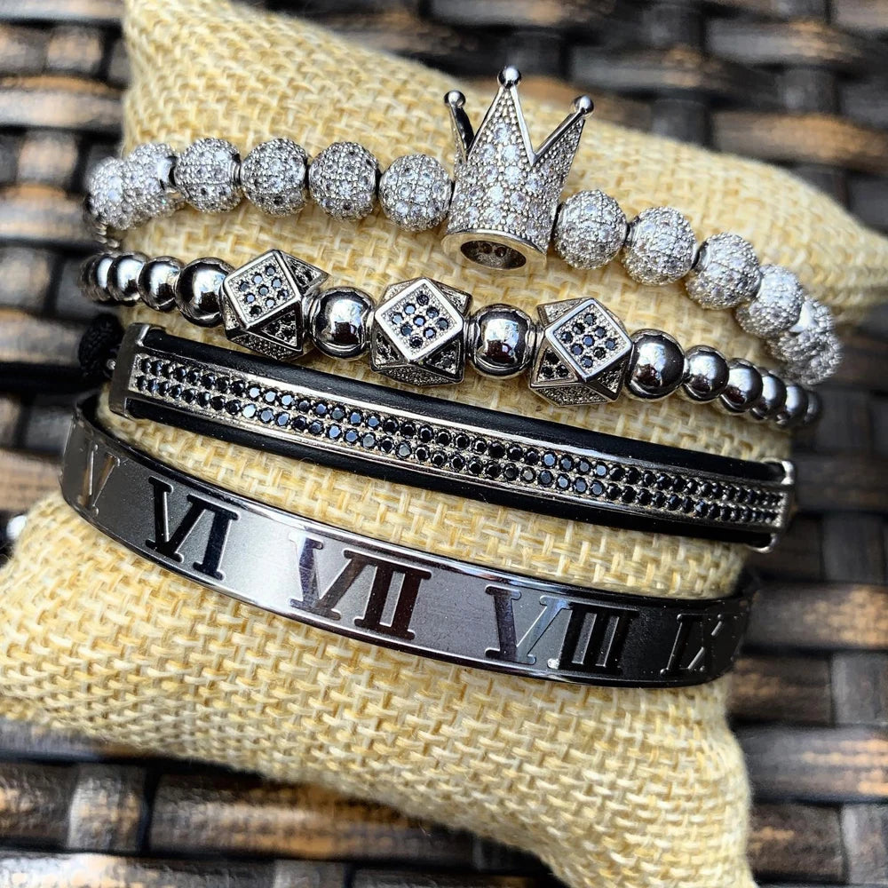 Men Bracelet jewelry 4pcs/set crown charms Macrame beads Bracelets Braiding Man Luxury Jewelry for women bracelet gift