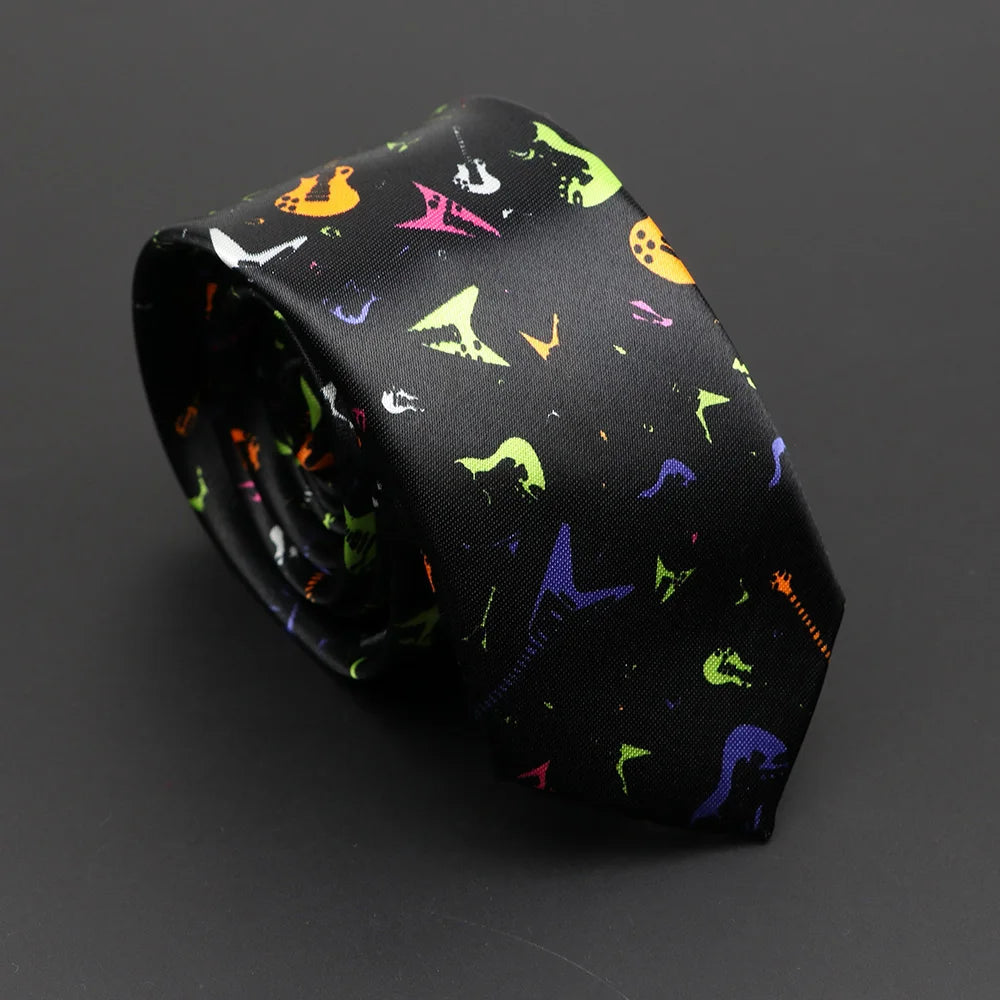 Classic Musical Notes Printed Tie Silky Narrow Neckties Slim Smooth Piano Guitar Necktie Simple Elegant Trendy Unisex Ties Gift