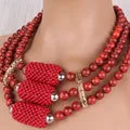 Dudo Jewellery Set 25mm Coral Flowers 18 Inches Necklace 8 Inches Bracelet with Earrings African beads Nigerian Wedding New