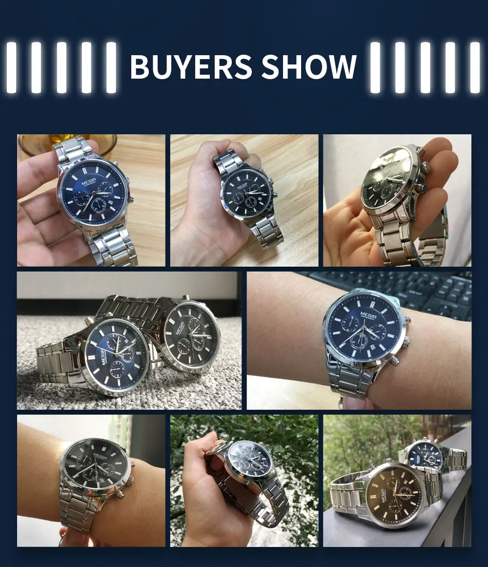 MEGIR Watches for Men 2021 New Chronograph Quartz Watch Luxury Stainless Steel Wristwatch Man Relogios Masculino часы мужские