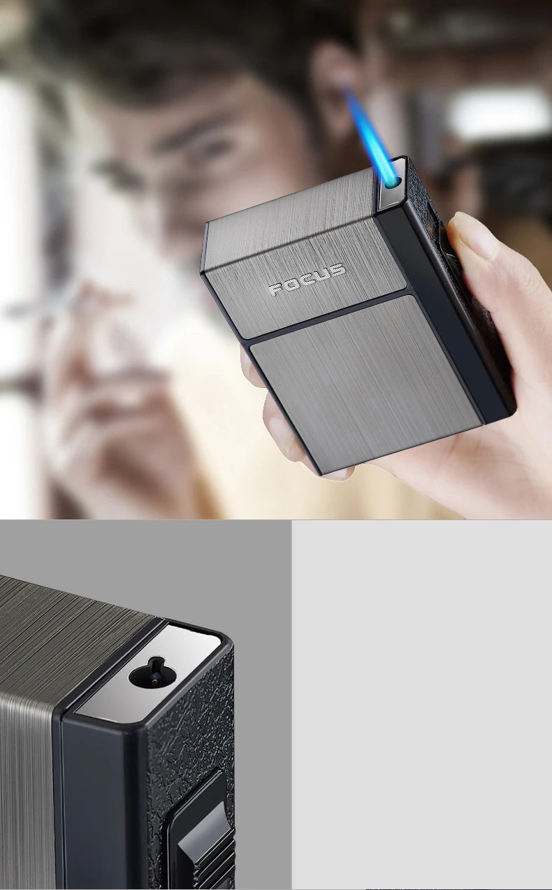 20 Sticks Cigarette Case Metal Lighter Turbo Butane Cigarette Capacity Gas Cigarette Lighter Gadget Lighter Box Men's Gift
