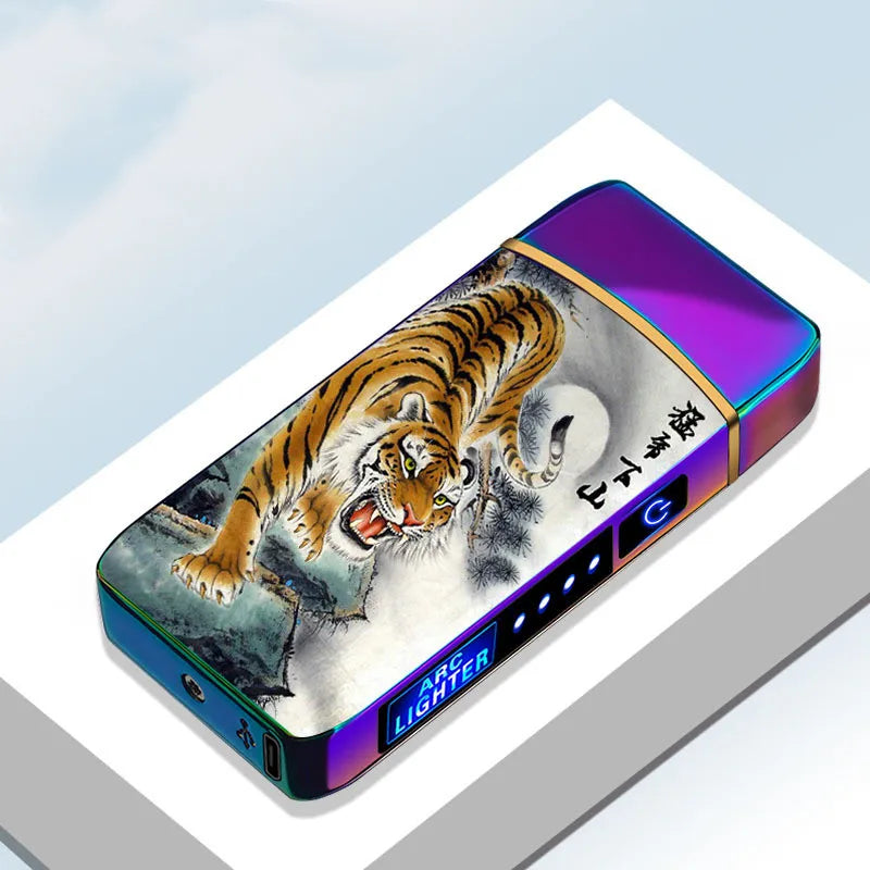 Windproof Electric Metal Lighter Double Arc Plasma Rechargeable USB Lighter Touch Induction Smoking Lighter Men's Gadgets