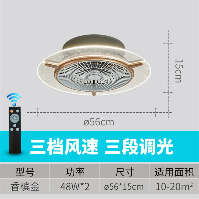 Nordic Invisible Electric Fan Ceiling Lights Bedroom Round Fan Ceiling Lamps Restaurant Dining Room LED Ceiling Fan Lighting