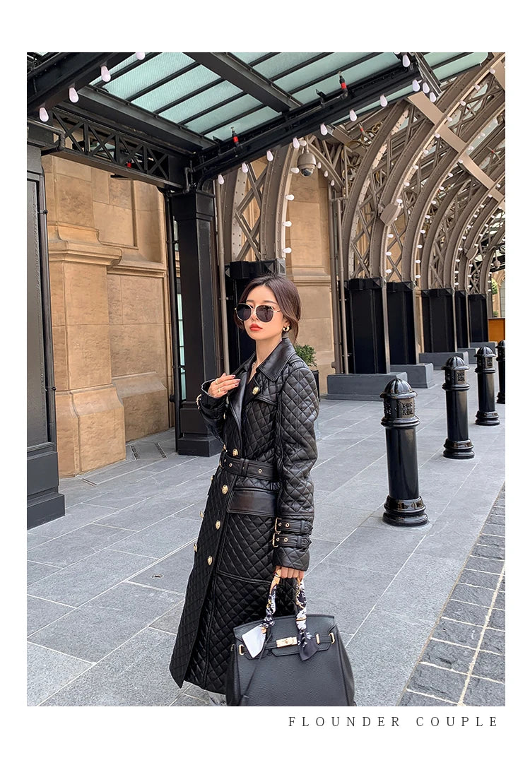 Tajiyane Women's Trench Coats Autumn Spring 100% Genuine Leather Jackets Fashion Sheepskin Coat with Belt Casaco Feminino Gmm830