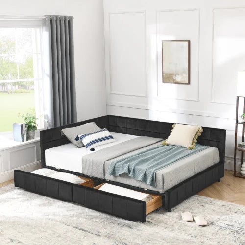 Full Size Convertible Storage Upholstered Tufted Bed Frame Sofa Set with Comfortable Backrest Armrests for Bedroom Living Room